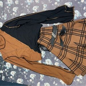 Chic Black and Brown Plaid skirt set